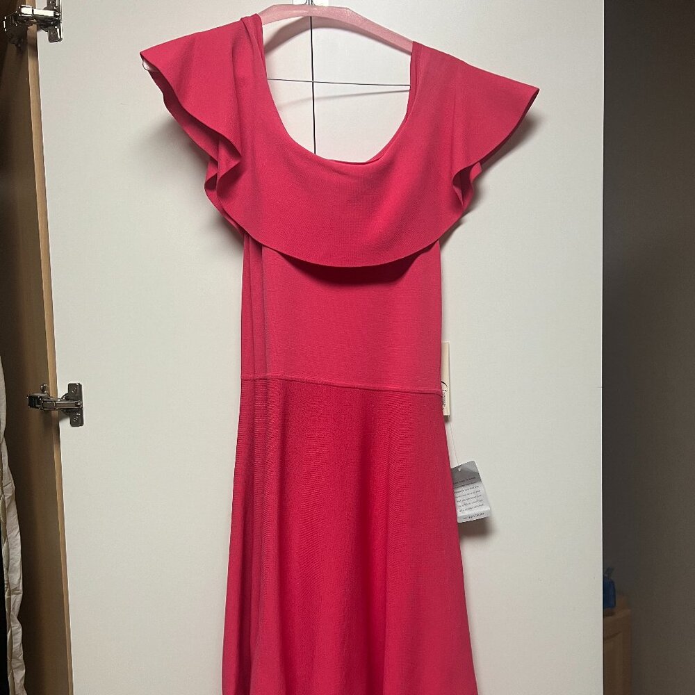 NWT Eliza J Pink Cap Sleeve Off the Shoulder Ruffle Dress